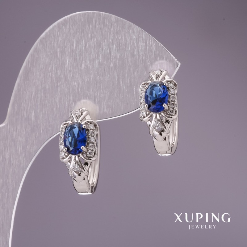 Cercei Xuping cu pietre albastre 18x8 mm rodiu