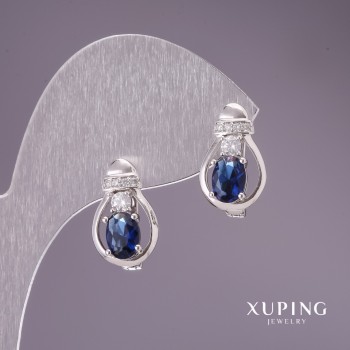 Cercei Xuping cu pietre albastre de 16x10 mm rodiu