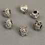 Mărgea-șarm Pandora, bufniță, gri deschis, metal, d1-10 mm, d2-5 mm, set de 7 buc