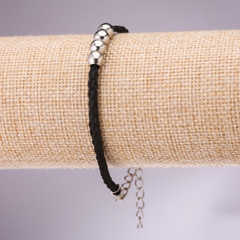 Brățară „șnur negru” cu mărgele, diametrul 6 mm, lungimea 17–21 cm