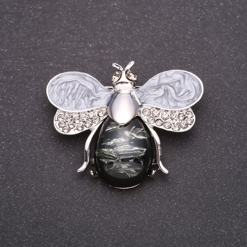 Broșă cu albină «Chihlimbar» gri, 46x38 mm, metal gri
