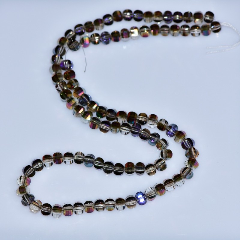Mărgele din cristal în stil Swarovski, șampanie, tăiate, cu acoperire violet-petrol, diametrul 5×4 mm, șnur 48 cm