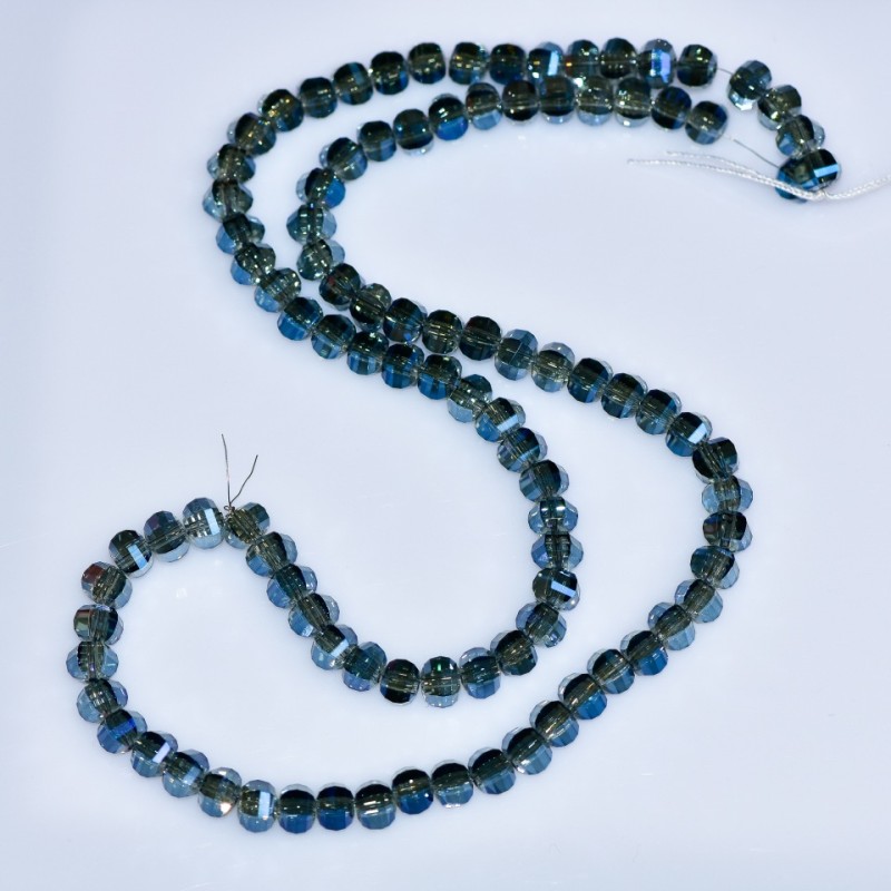 Mărgele de cristal în stil Swarovski, gri, bilă facetată cu acoperire „benzina albastră”, diametrul 5×4 mm, pe șnur de 48 cm