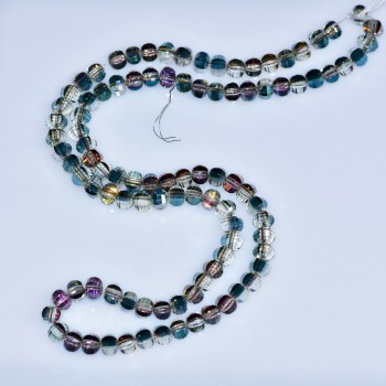 Намистини кришталеві в стилі Сваровські світло-коричневий гранована кулька з напиленням зелений бензин, діаметр 5х4мм нитка, довжина 4