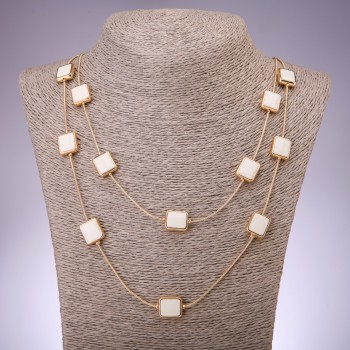 Colier Cascadă cu două rânduri de mărgele „pătrat”, lungime 80 cm, metal galben