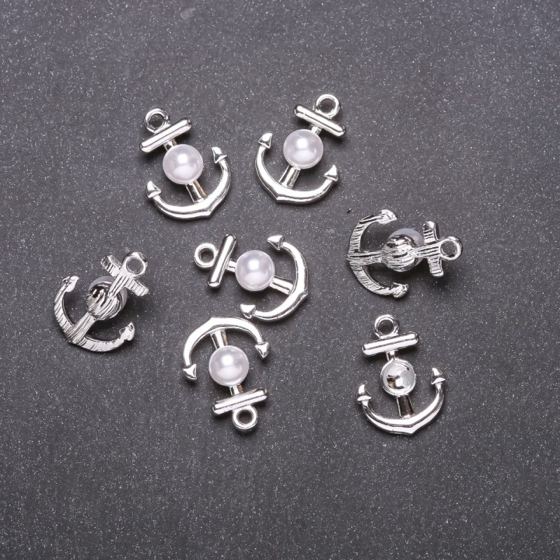Furnituri pentru bijuterii - pandantiv Ancoră, diametrul 14 mm, lungimea 18 mm, metal alb, ambalaj 7 buc.