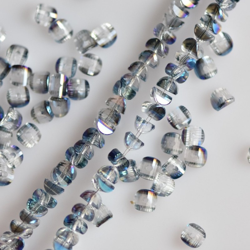 Mărgele de cristal în stil Swarovski, incolor cu acoperire albastru petrol, diametrul 2,5×4 mm, pe șnur, lungime 48 cm