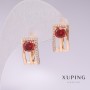 Cercei Xuping cu placare aur 18K, piatră roșie și strasuri albe, 16×9 mm