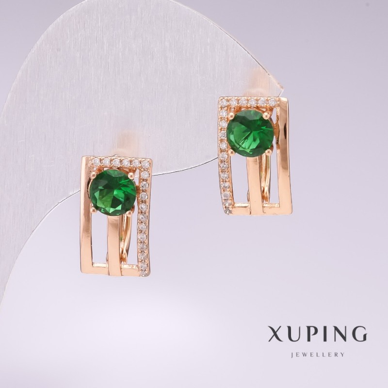 Cercei Xuping placare aur 18K cu pietre verzi și cristale albe 16x9mm