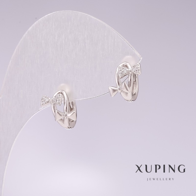 Cercei Xuping rodiu cu strasuri albe 8x10 mm