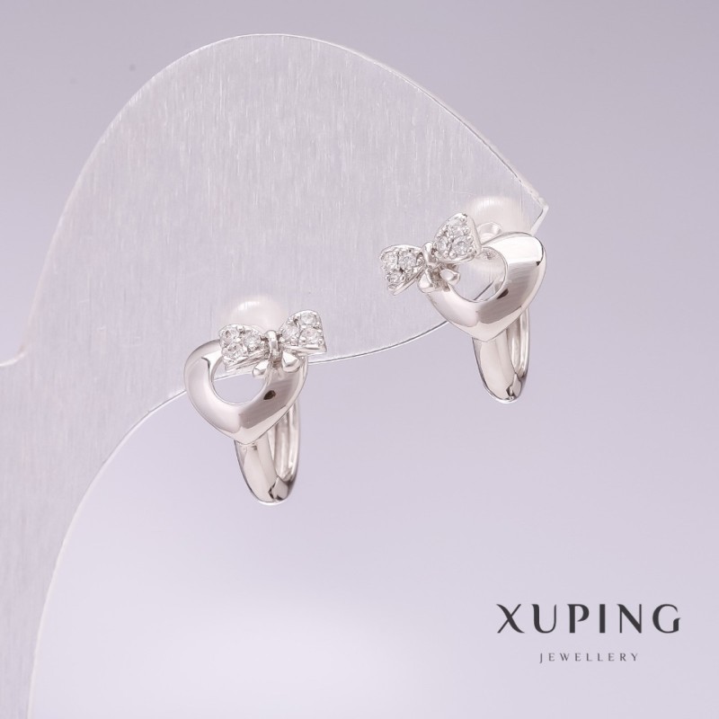 Cercei Xuping rodiu alb cu strasuri albe 11x17 mm
