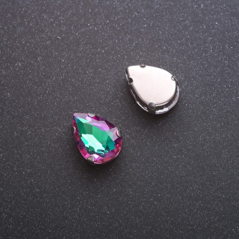 Cristal cusut în formă de lacrimă 10×14 mm, verde-zmeură, pachet de 10 buc.