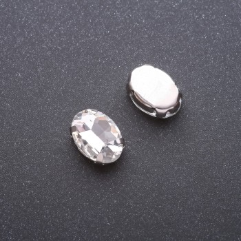 Cristal alb cusut oval, 10×14 mm, pachet 10 bucăți