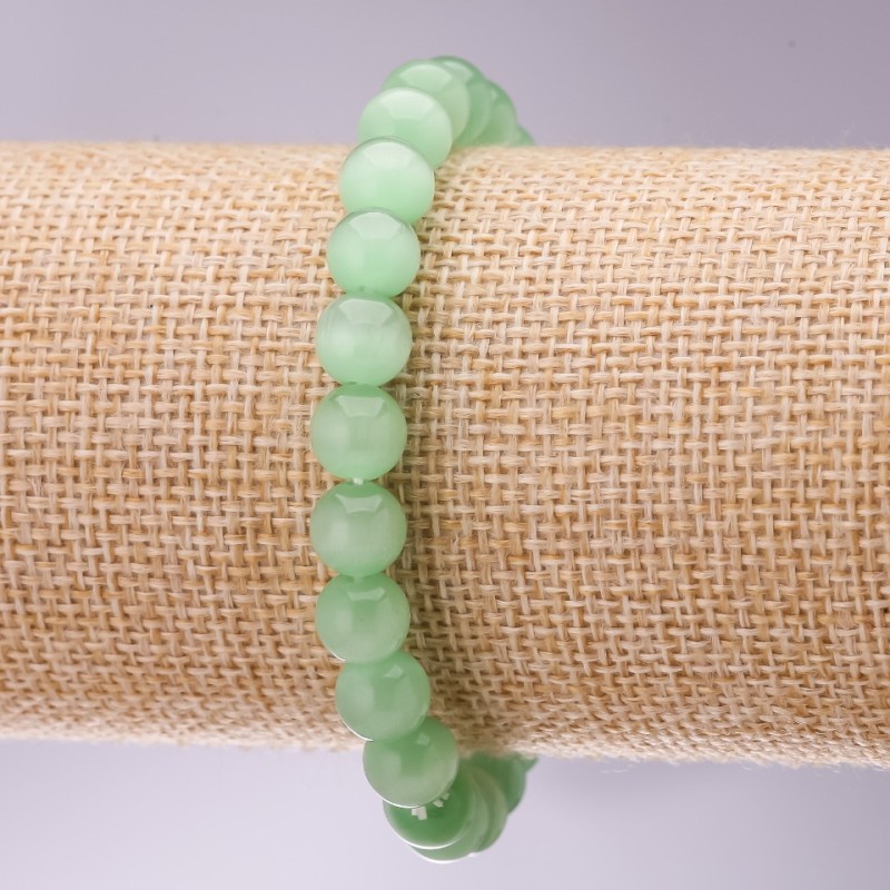 Brățară verde cu ochi de pisică, diametrul 8 mm, lungimea 18 cm