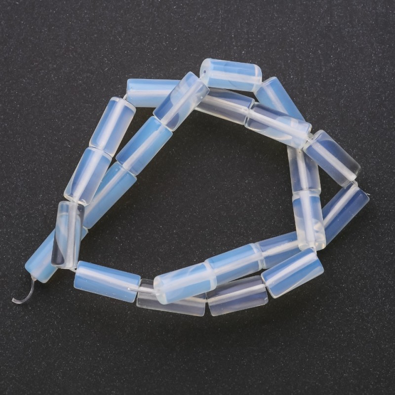 Mărgele cilindrice din piatră lunară sintetică, diametrul 8×16 mm, lungime 38 cm