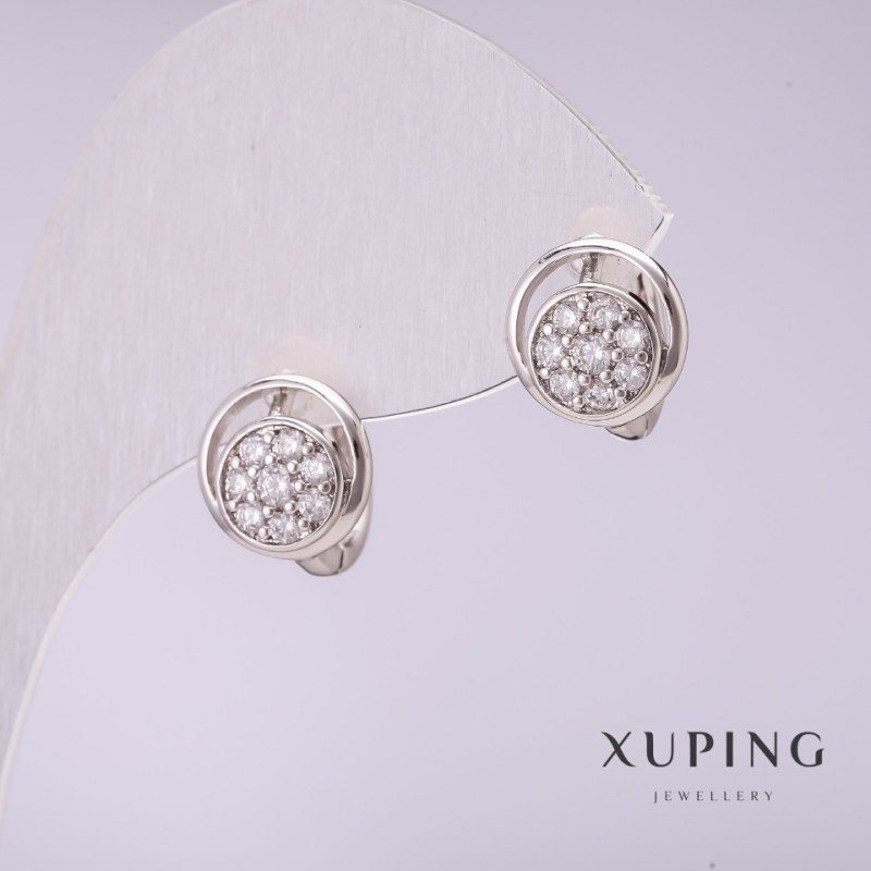 Cercei Xuping cu strasuri albe rodiu 10x12 mm