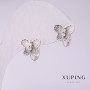 Cercei Xuping în formă de fluture cu strasuri albe, 10×10 mm, placare cu rodiu