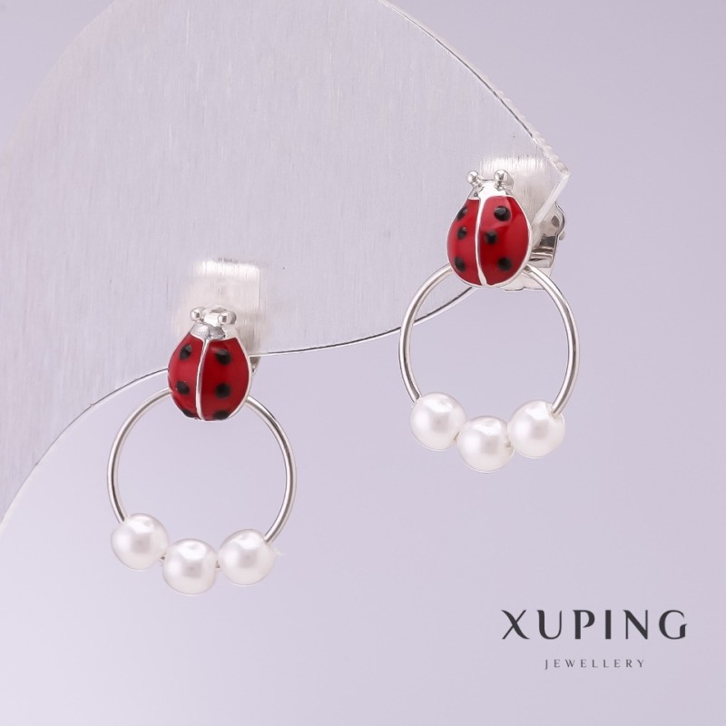 Cercei Xuping Buburuze roșii email placare rodiu, 18×11 mm