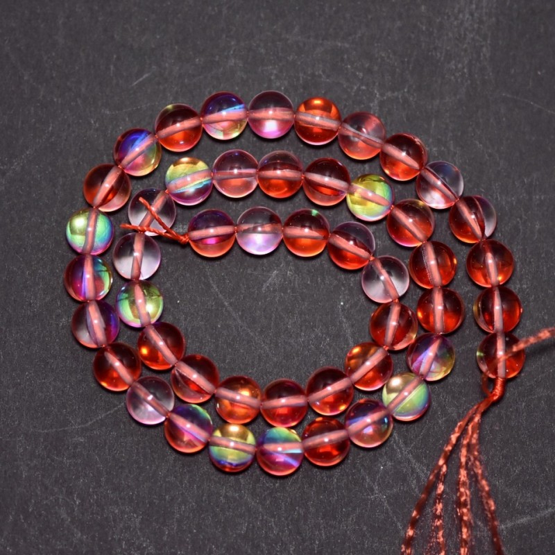 Mărgele din sticlă opal roșie, formă sferică netedă, pe șnur, diametrul de 8 mm, lungime 38 cm (+/-)