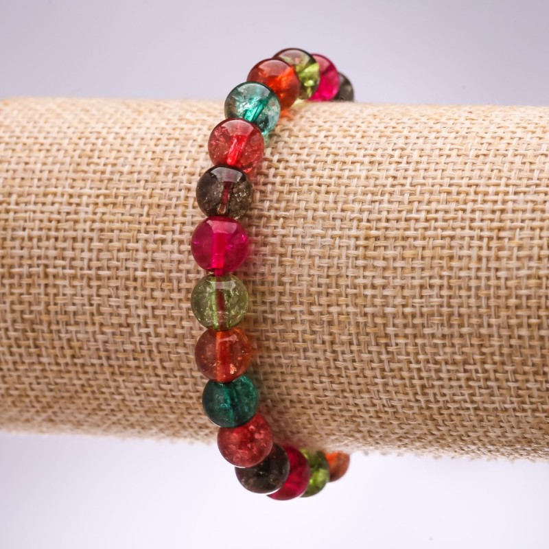 Brățară din sticlă colorată, bile lucioase, diametrul 8 mm, lungime 18 cm, pe elastic