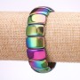 Brățară cu hematit, cu finisaj curcubeu „Benzini” zale 12×20 mm, lungime 18 cm, pe elastic