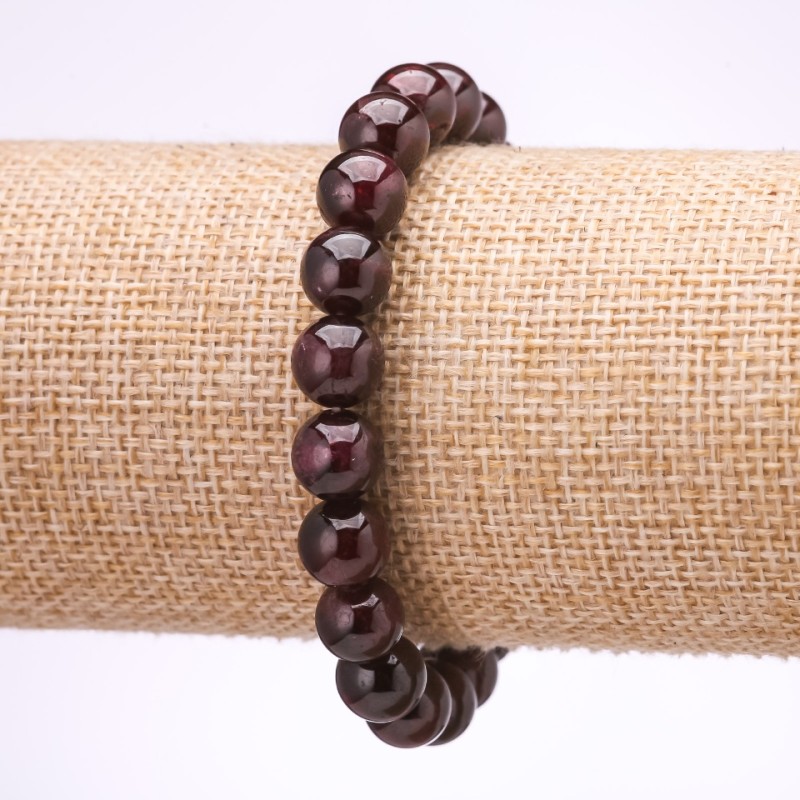 Brățară din piatră granat, mărgea netedă, diametrul de 8,5 mm, lungimea de 18 cm, pe elastic