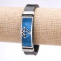 Brățară pentru bărbați Diamant, din piele ecologică albastră, cu placă din oțel lată, grosime 14–16 mm, lungime 20 cm