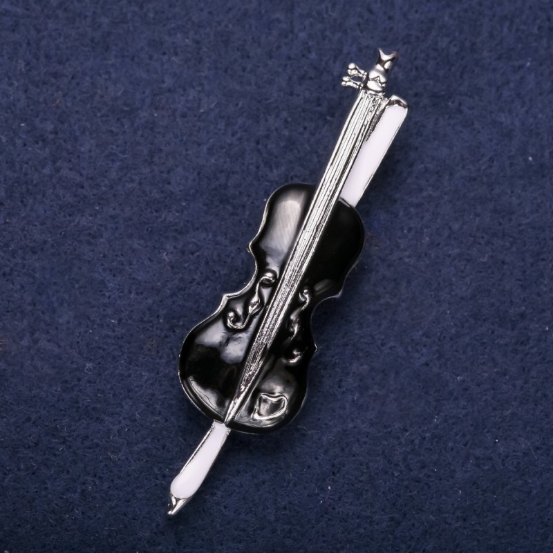 Reducere! Broșă Vioară email negru metal argintiu 65×17mm