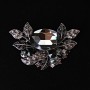 Broșă mare Accent în design vegetal, cu strasuri și piatră, culoare negru, alb și gri, 67×45 mm, metal argintiu