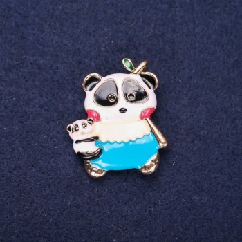 Broșă «Panda» email culoare alb-albastru-bej 32×28 mm metal galben