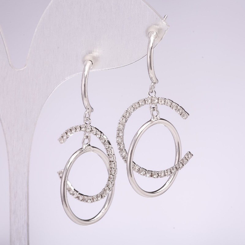 Cercei din seria 925 cu cristale, culoare albă, 40×20 mm, metal argintiu