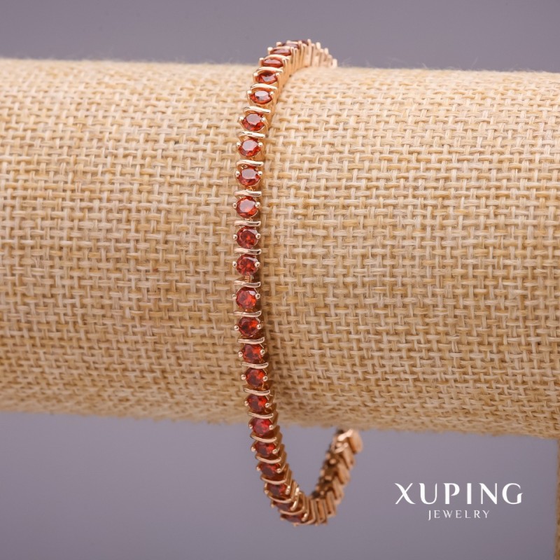 Brățară Xuping cu pietre roșii, grosime 4 mm, lungime 18-19 cm, placare cu aur 18k