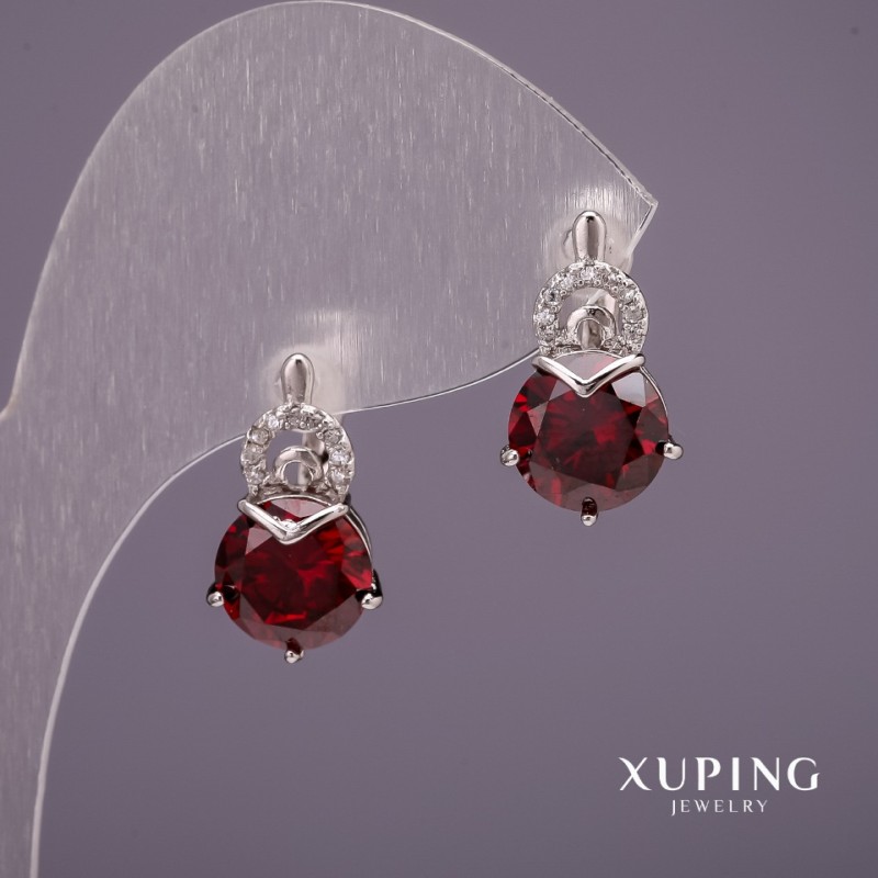 Cercei Xuping cu pietre roșii, 18x10 mm, placare cu rodiu