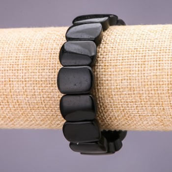 Brățară din agat negru, zale negre, 18×14±mm, lungime 18 cm, pe elastic