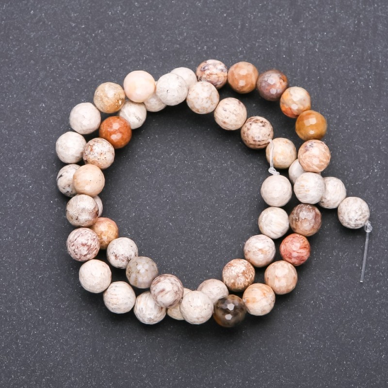 Mărgele din coral pietrificat, facetate, diametrul de 8 mm, șir de 38 cm