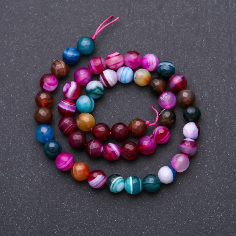 Mărgele fațetate din agat multicolor pe șnur, diametrul 8 mm (+/-), lungimea 38 cm