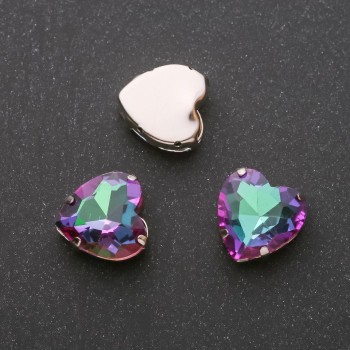 Preț per pachet / 10 bucăți. Cristal cusut cu tijă în formă de inimă, 14 mm, verde-vișiniu