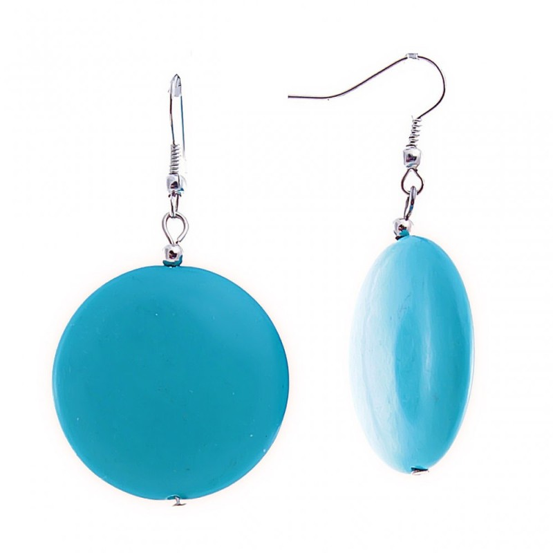 Cercei-pendinte cu cabochon rotund în nuanța turcoaz, 53×28 mm