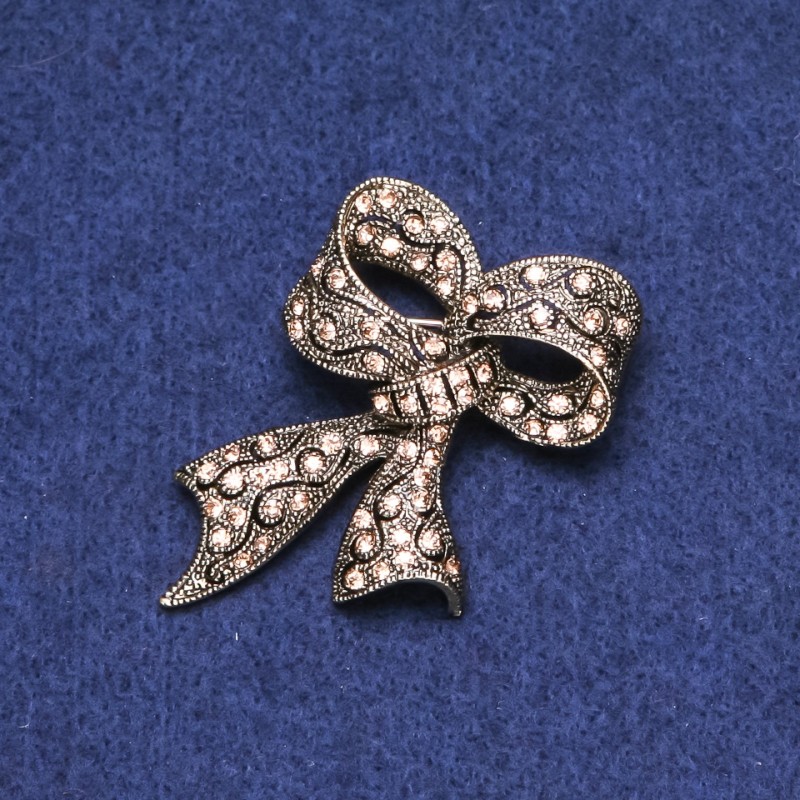 Broșă Fundă cu paiete, metal auriu, 35x53mm