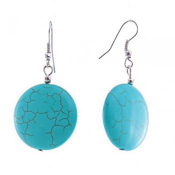 Cercei-pendante cu cabochon rotund în nuanțe de turcoaz, cu vene, 48×23 mm