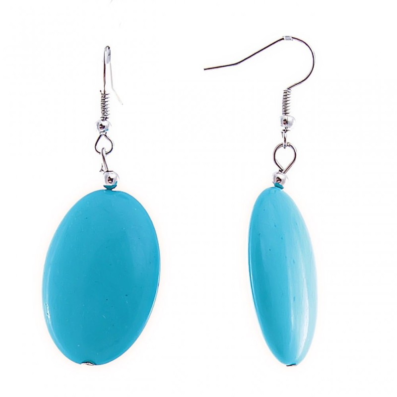 Cercei-pendinte cu cabochonuri ovale netede în nuanța turcoaz, 20×30 mm