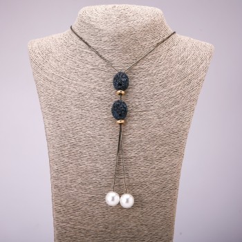 Pandantiv-cravată cu strasuri albastre pe lanț lung din metal «aur negru», diametrul 16×48 mm, lungime 70 cm