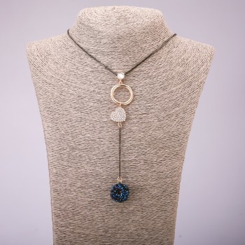 Pandantiv cu strasuri pe lanț lung din metal „aur negru”, diametrul 113×23 mm, lungimea 70 cm