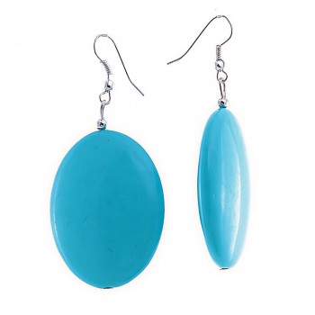 Cercei atârnați cu cabochonuri ovale netede în nuanța turcoaz, 65x40 mm