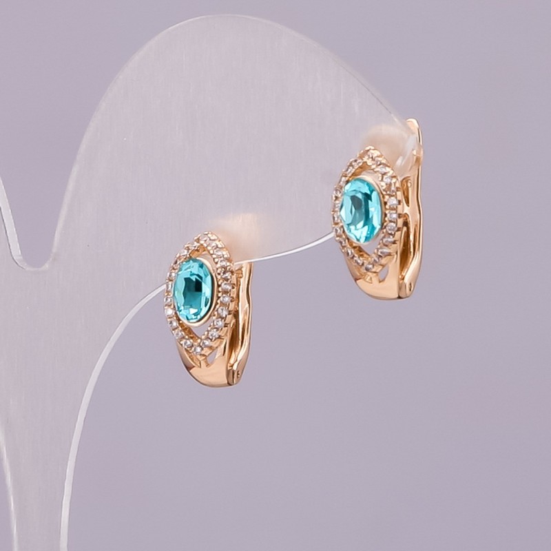 Cercei Xuping cu cristale Swarovski, culoare albastru deschis, diametru 15×8 mm, placare cu aur
