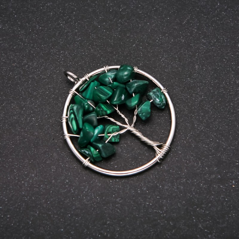 Pandantiv „Arborele fericirii” din malahit, diametrul de 30 mm