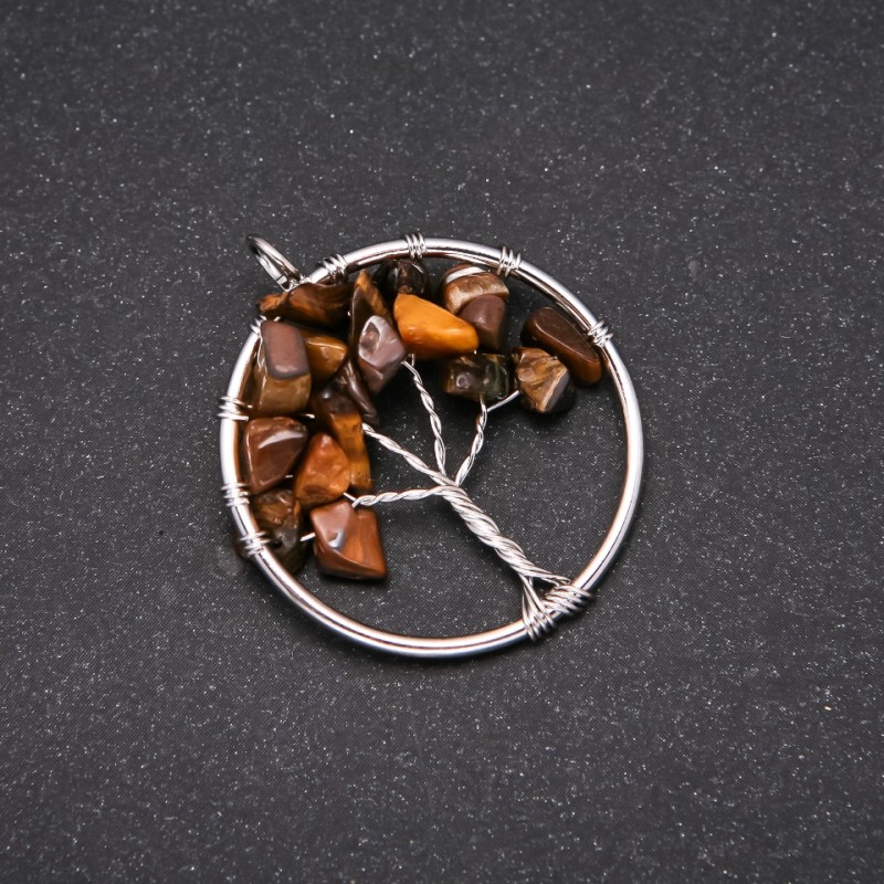 Pandantiv «Arborele fericirii» ochi de tigru, diametrul de 30 mm