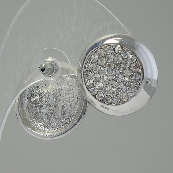 Cercei buton Col, cu pietre albe, metal placat cu argint, 2 cm