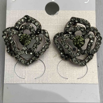 Cercei cu știfturi Trandafiri, cristale întunecate, metal placat cu aur, diametrul de 20 mm