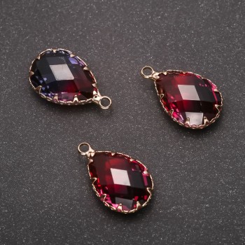 Pandantiv „Picătură” culoare roșu zmeuriu-albastru, ramă aurie 13×21 mm